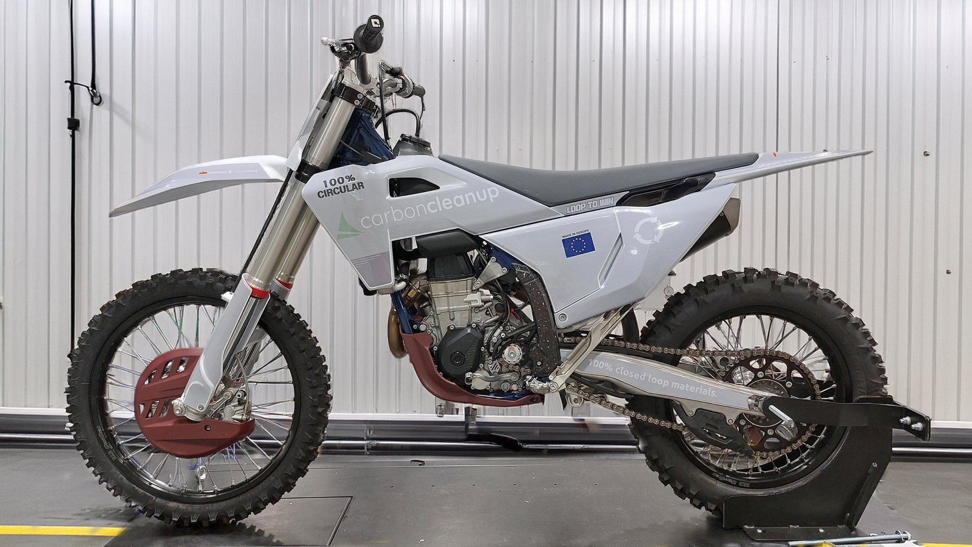 KTM motorcycle used in Carbon Cleanup circular-components work